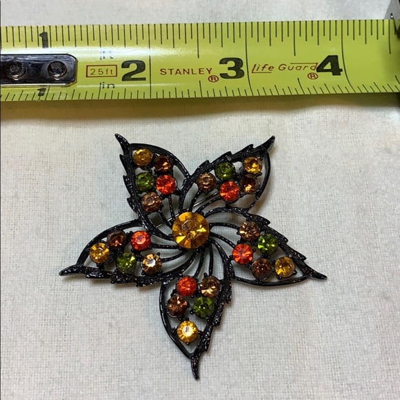Vintage Retro Leaf w/Orange, Green & Gold Crystals - Picture 7 of 7
